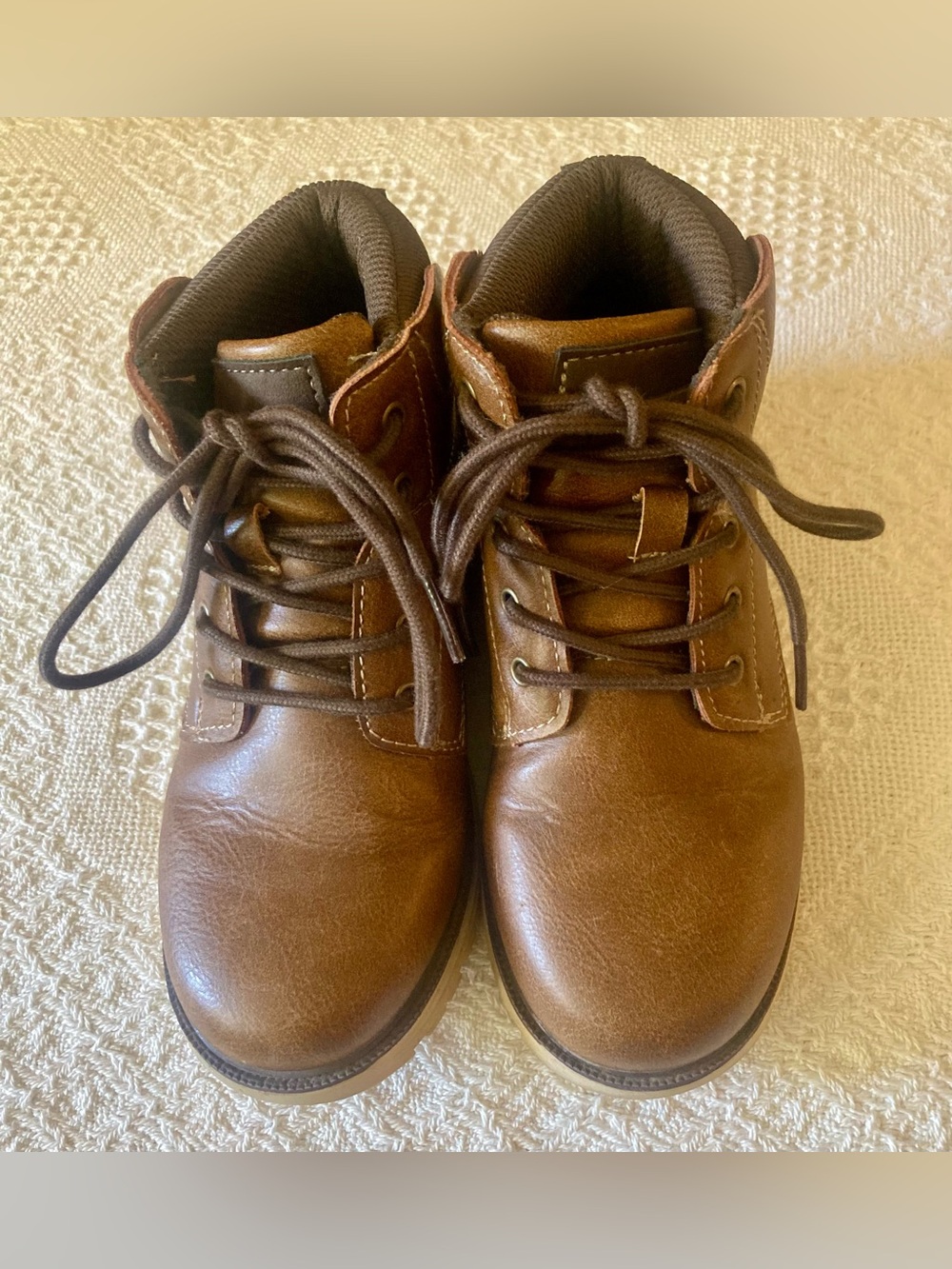 Crown Vintage Boys Brown Lace-Up Work-Style Boots Size 1